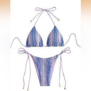 ZAFUL 2 Piece Triangle Bikini Knitted Rope Halter Side Tie M/ 771-5